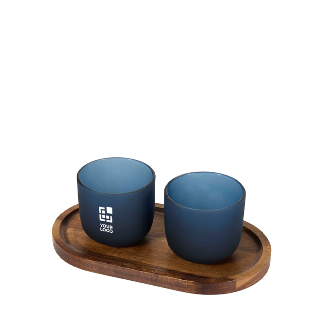 Elegante houten dienblad met 2 matte glazen 200 ml