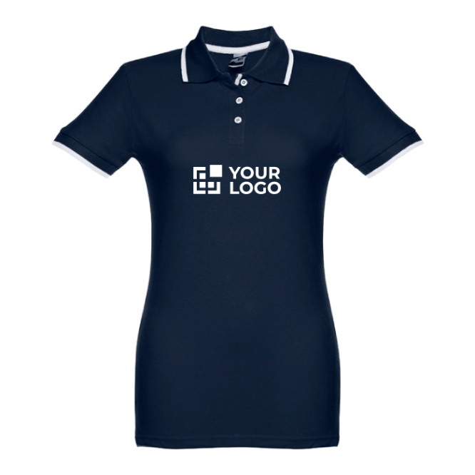 Poloshirts met logo en kleurdetail, 210 g/m2 met jouw bedrukking in marineblauw