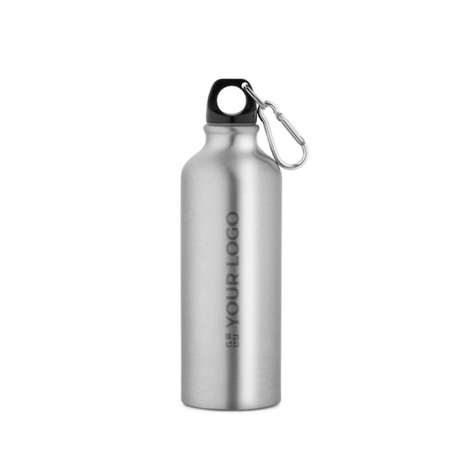 Gerecyclede aluminium fles met gekleurde karabijnhaak 530 ml