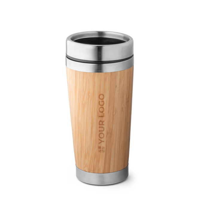 Reisbeker van bamboe en RVS met schuifdeksel 500 ml