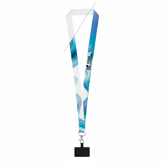 Gesublimeerde polyester lanyard met karabijnhaak en telefoonhouder 2 cm