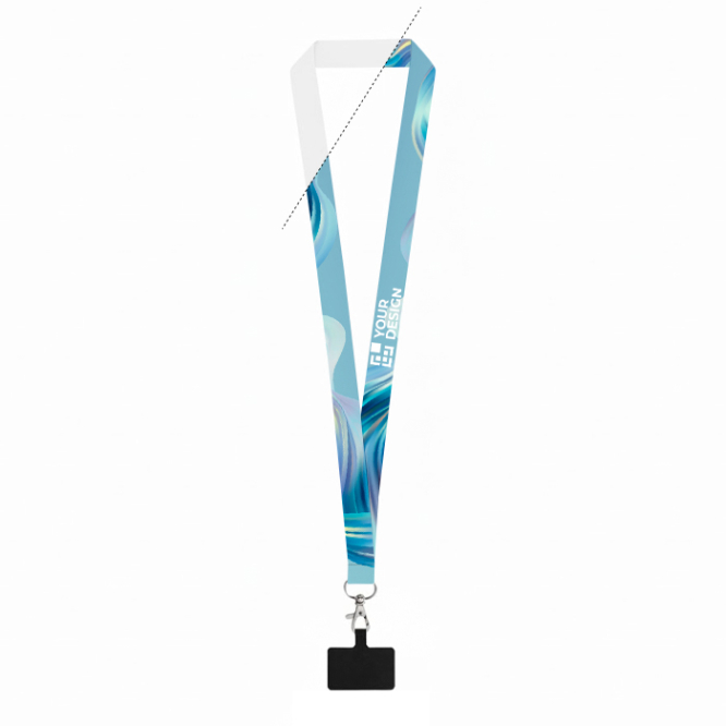 Lanyard van gerecycled polyester met karabijnhaak en telefoonhouder 2 cm