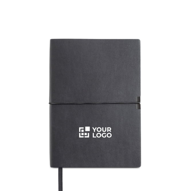 Blocnote van synthetisch leer met horizontale elastiek, A5 formaat