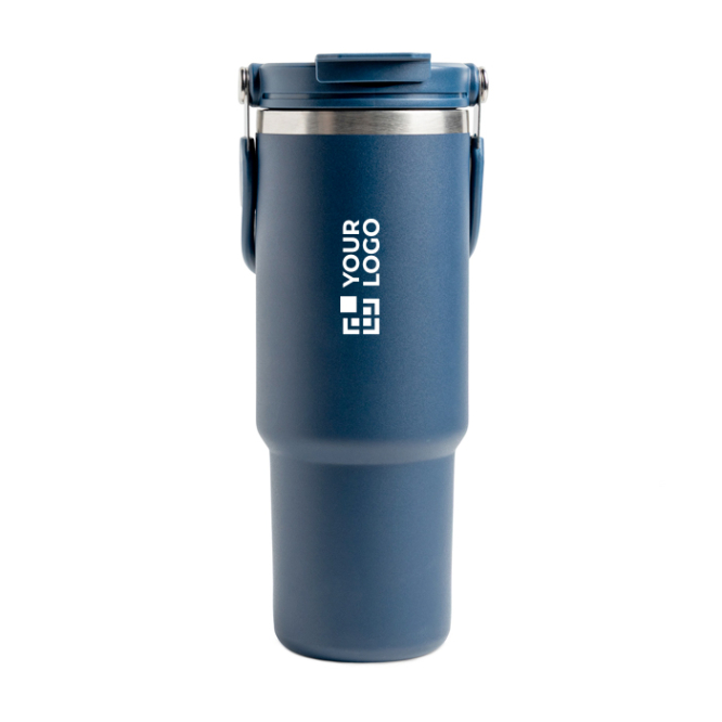 RVS thermobeker met dubbele dop en inklapbaar handvat 900 ml
