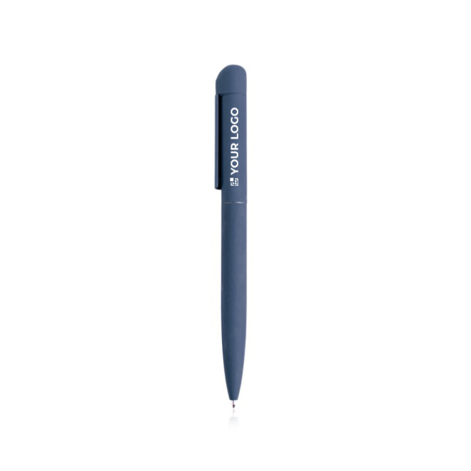 Elegante pen van gerecycled roestvrij staal met blauwe inkt