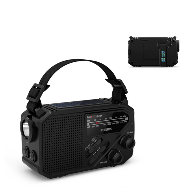 Noodradio van ABS-kunststof met zaklamp en alarm Philips
