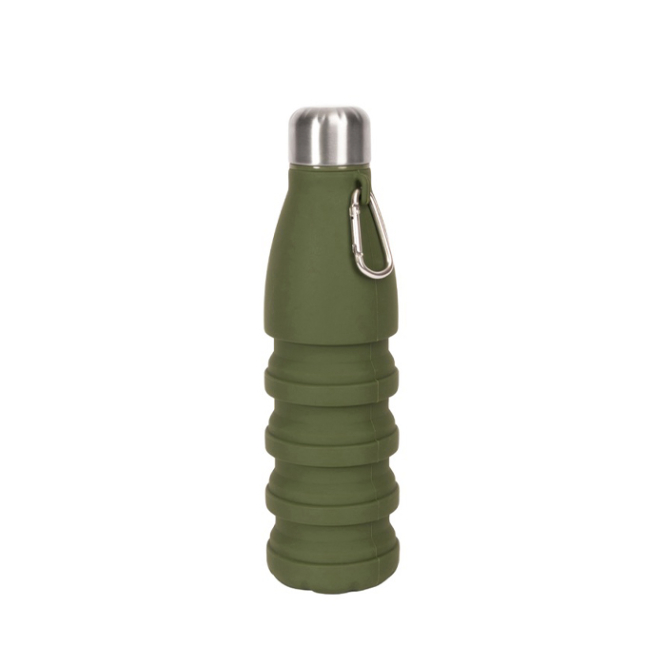 Opvouwbare kaki BPA-vrije siliconen fles met karabijnhaak 550ml met jouw logo