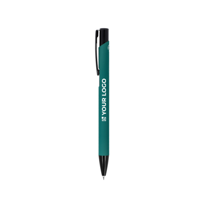 Gerecyclede aluminium pen met zwarte clip en blauwe inkt