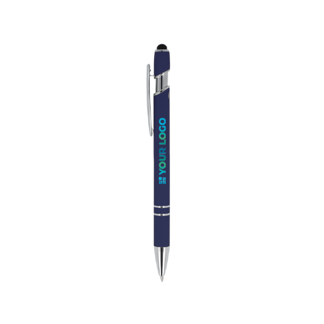Pen van gerecycled aluminium met stevige clip en blauwe inkt