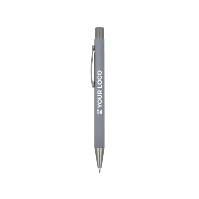 Aluminium pen met soft touch, slanke body en zwarte inkt