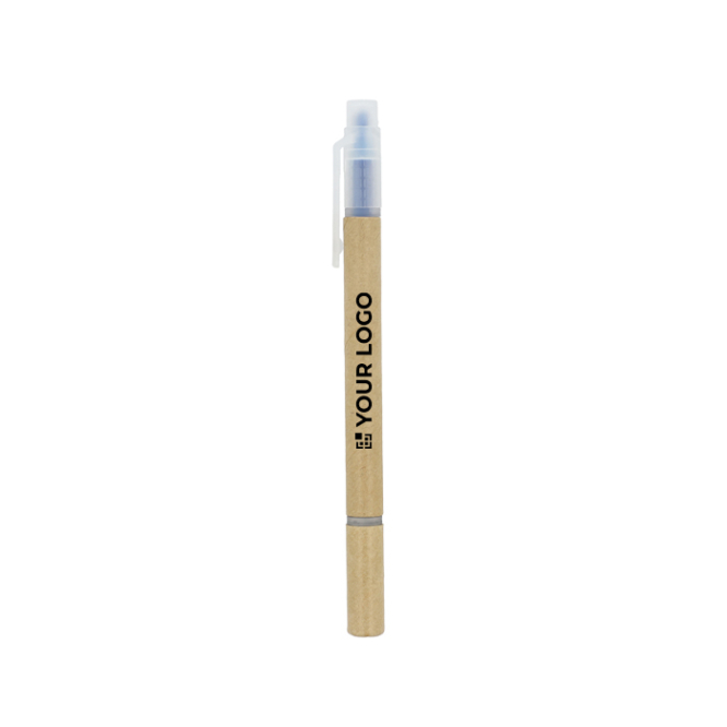 Balpen met fluo markeerstift en navulbare blauwe inkt