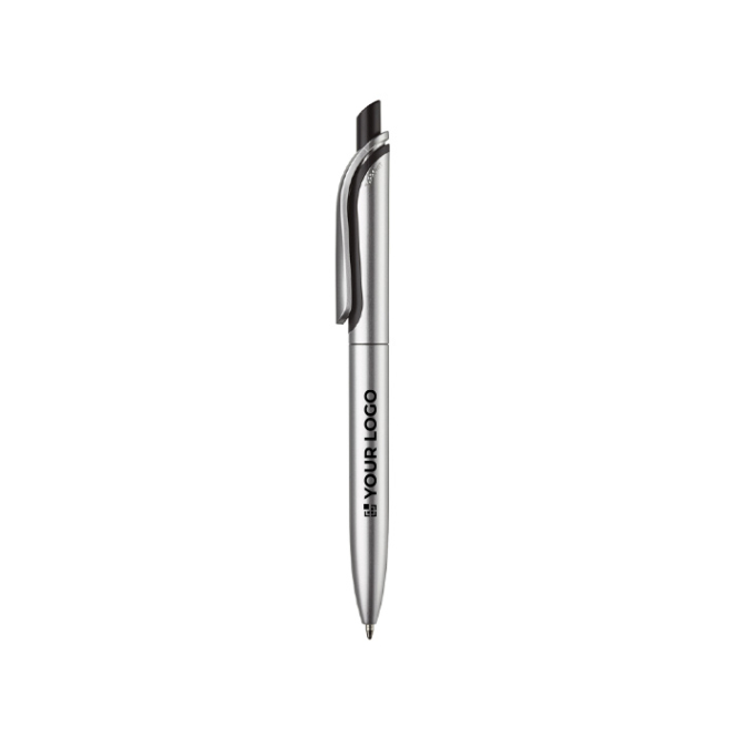 Gemetalliseerde plastic pen met clip en blauwe jumbo navulling