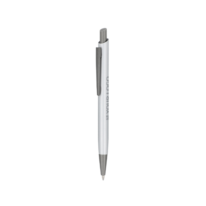 Aluminium balpen met metalen clip en soft-touch, blauwe inkt