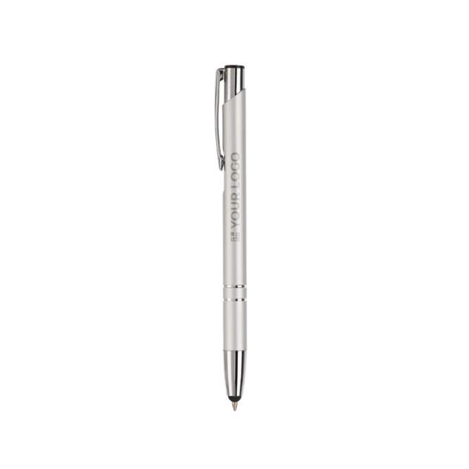 Aluminium pen met touchscreenpunt, blauwe inkt