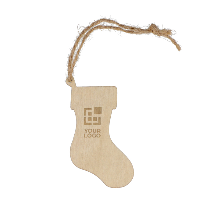 Houten kerstornament in de vorm van een sok