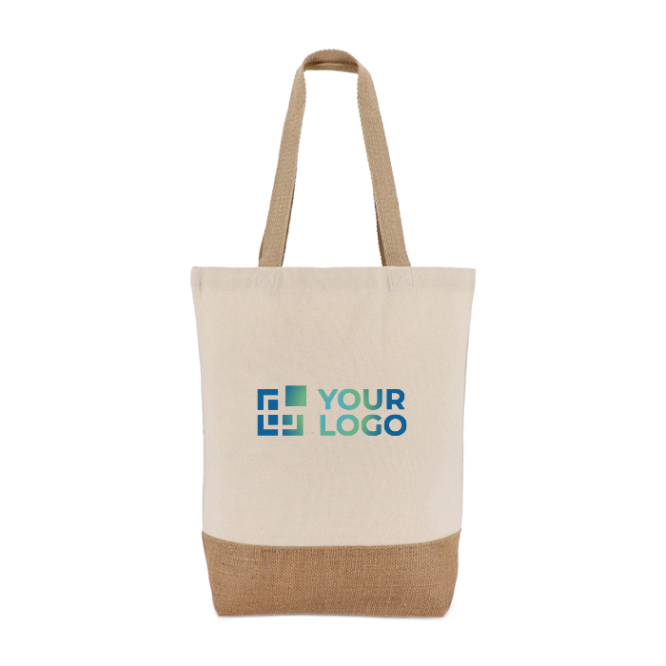 Katoenen tas met bodemvouw en jute handvatten 320 g/m²