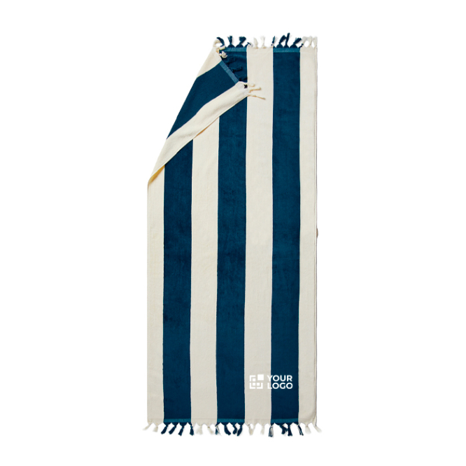 Badlaken met witte strepen voor jouw logo donkerblauw