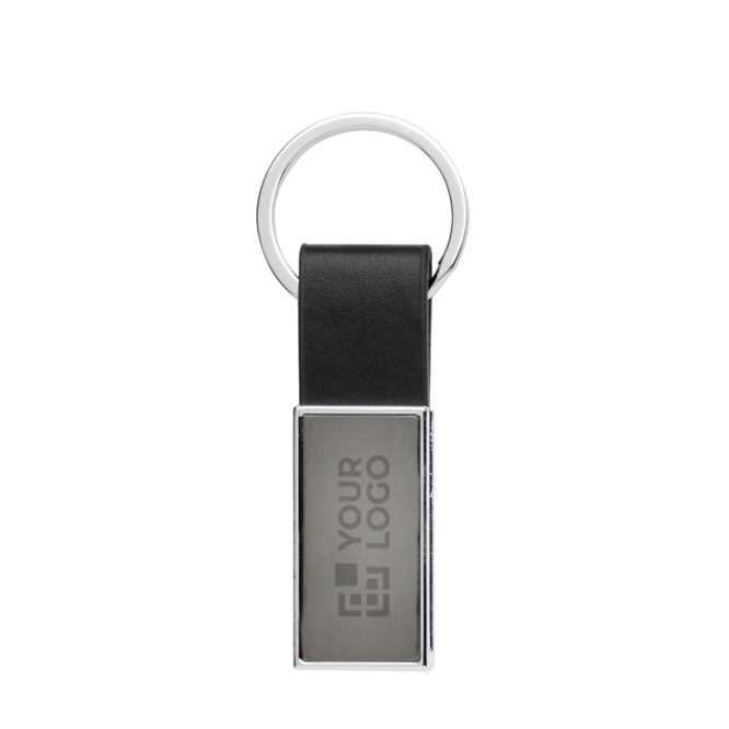 Elegante sleutelhanger in zwart van gerecycled leer en zinklegering
