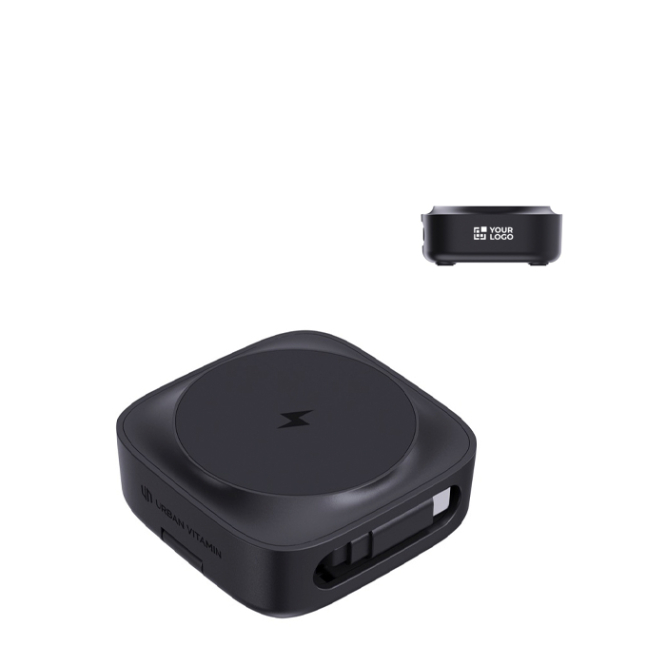 2‑in‑1 draadloze magnetische oplader met oprolbare USB-C kabel, 15 W