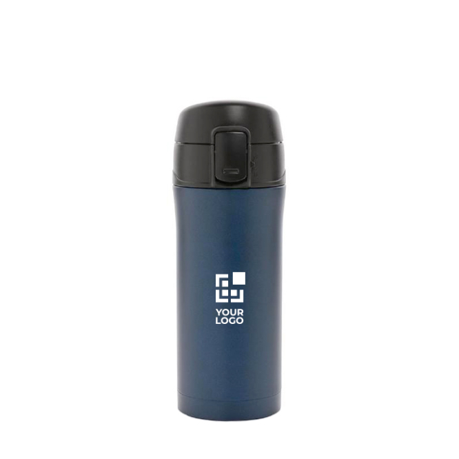 Thermische bekers met logo en easy-sluiting kleur donkerblauw