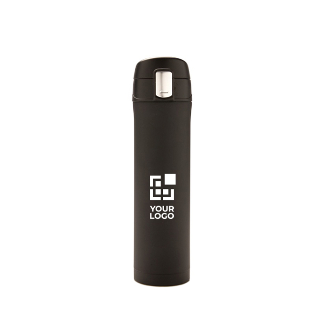 Rvs thermische drinkfles met logo en snelsluiting zwart