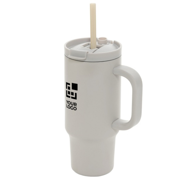 Thermobeker van gerecycled RVS met rietje en handvat 480 ml
