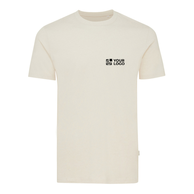 T-shirt van gerecycled en bio katoen 180 g/m2 Iqoniq Manuel kleur gemarmerd donkerblauw met afdrukgebied