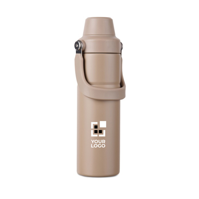 Thermosfles van gerecycled staal met handvat en dubbele opening 600 ml