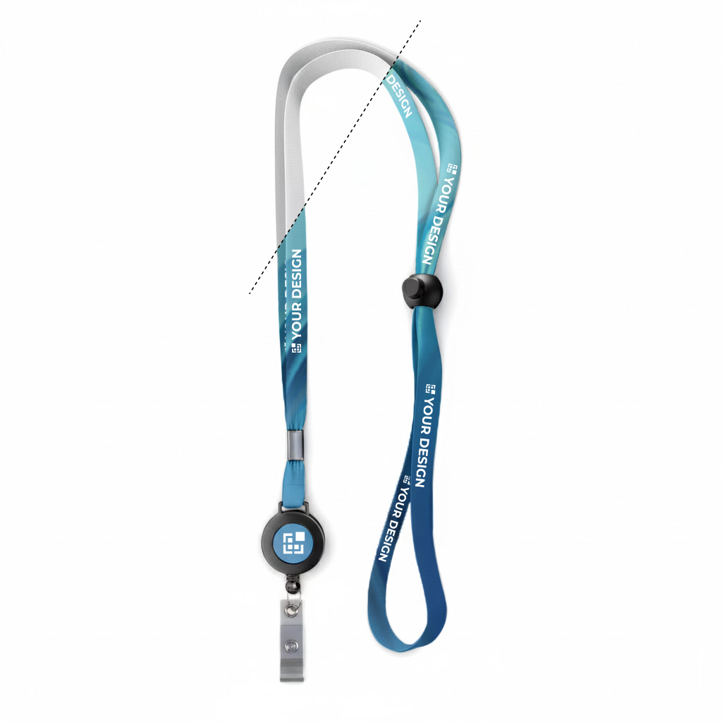 Verstelbare smalle polyester lanyard met uitschuifbare karabijnhaak