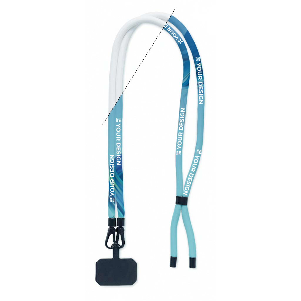 Custom made mobielhouder van polyester met 2 haken en ophangpatch
