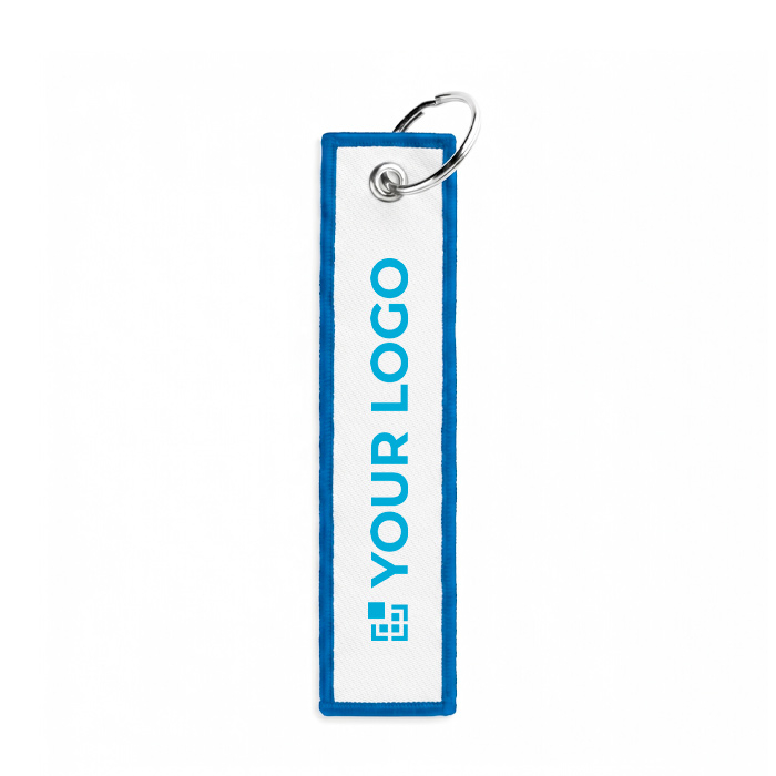 Sleutelhanger in labelvorm polyester, bedrukken met geborduurd logo