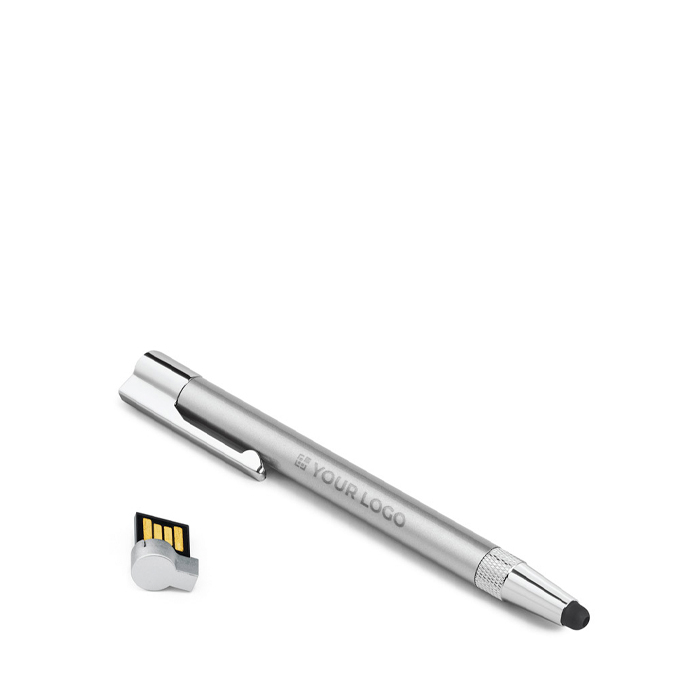 Aluminium USB-pen met touchpunt en zwarte inkt