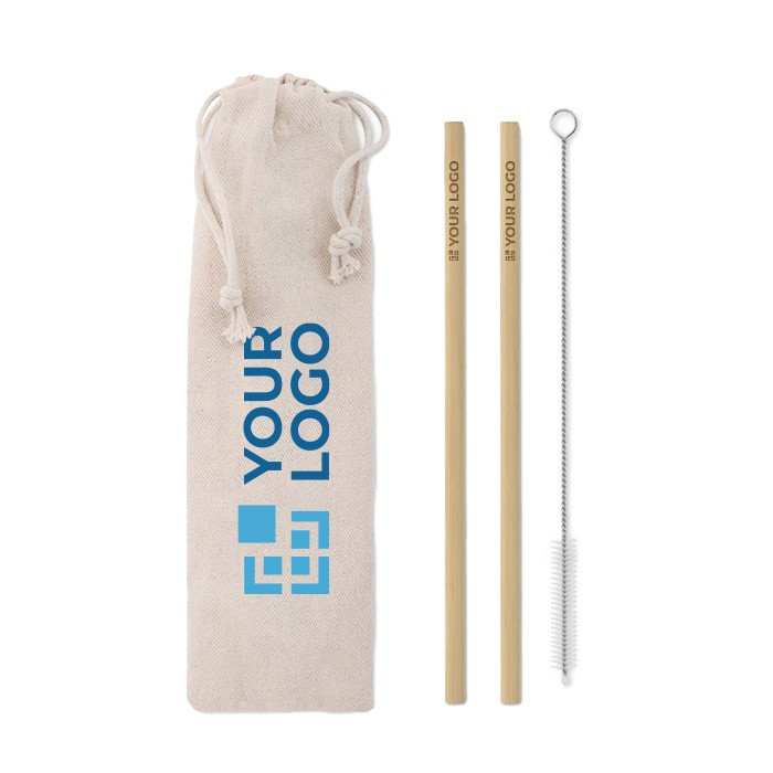 Set van 2 herbruikbare bamboe rietjes kleur beige