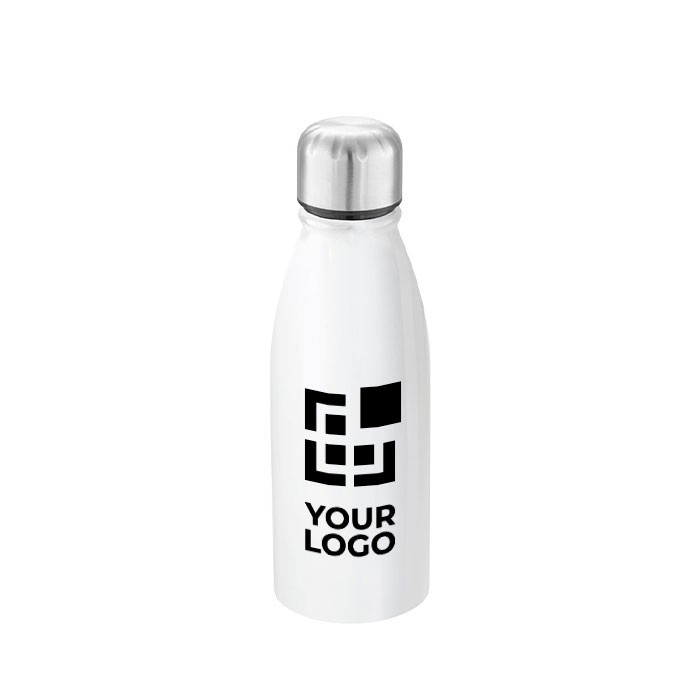 Metalen waterfles met logo en schroefdop kleur zwart