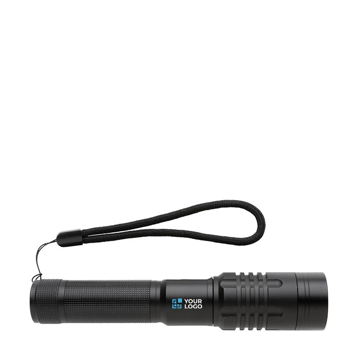 Oplaadbare usb zaklamp met logo kleur zwart 2e weergave