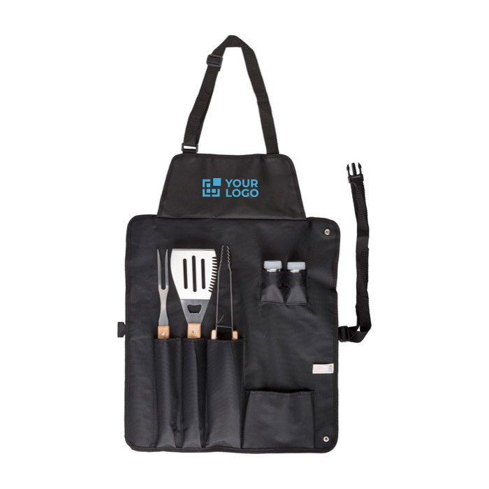 Nylon schort met 6 roestvrijstalen barbecueaccessoires