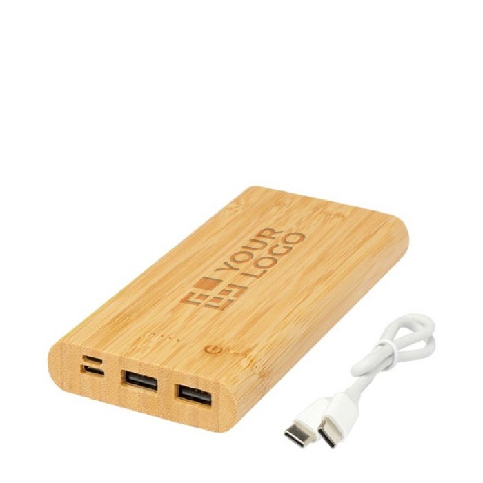 Bamboe powerbank met LED en aan/uit-knop 10.000 mAh