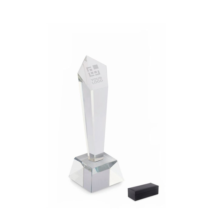 Kristallen trofee verticale geometrische vorm, glazen basis