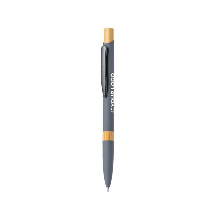 Aluminium pen met bamboedetail en blauwe inkt