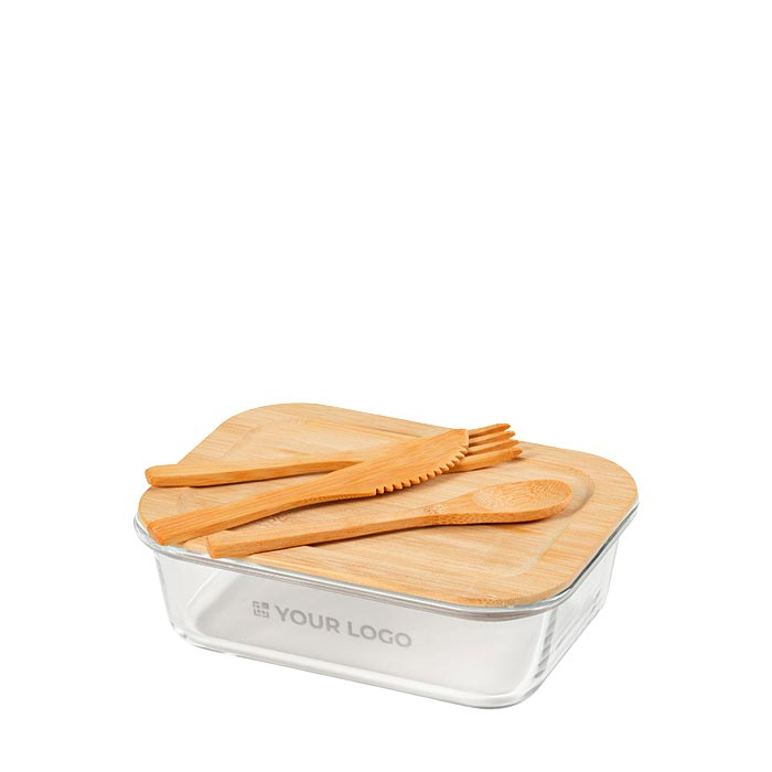Herbruikbare lunchbox van borosilicaatglas en bamboe 480 ml
