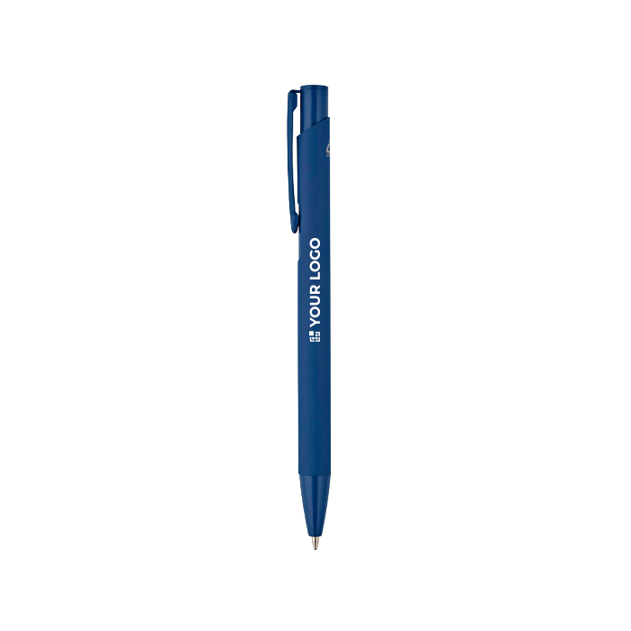 Pen van gerecycled aluminium met rubberen afwerking en blauwe inkt
