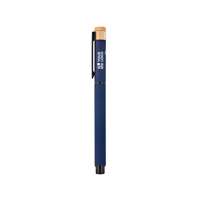 Rollerpen van gerecycled aluminium en bamboe met blauwe inkt