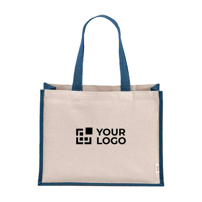 Shopper van gerecycled katoen en jute met lange hengsels 300 g/m²