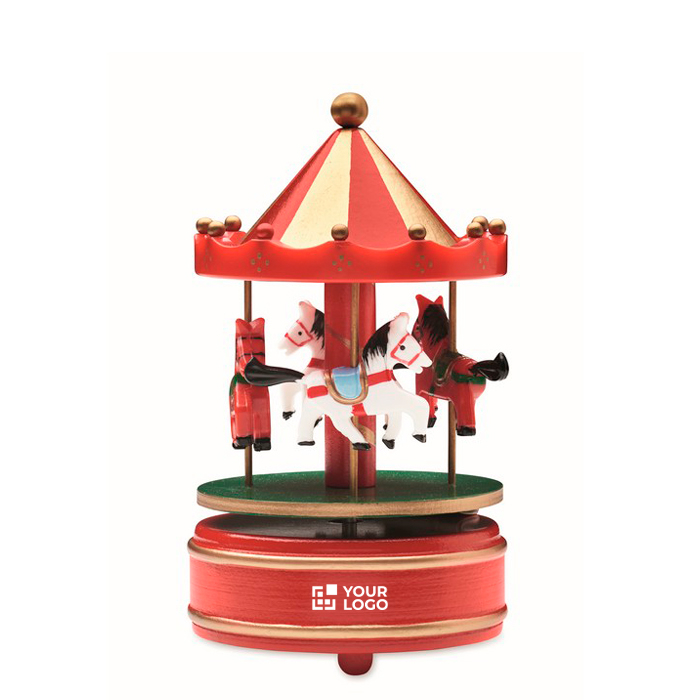 Mini houten muziekdoosje met draaiende kerstcarrousel