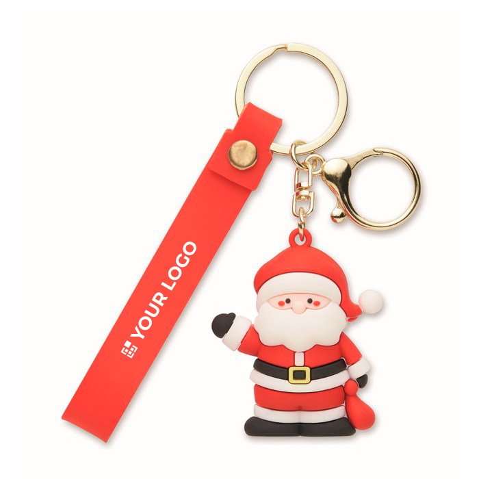 Plastic sleutelhanger met kerstmanfiguur en ring om op te hangen