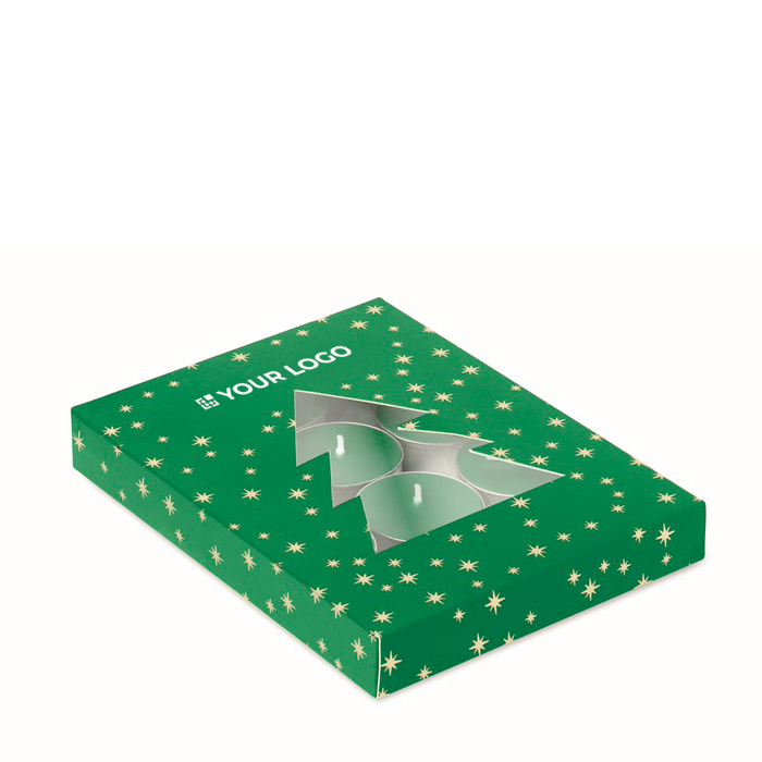 Set van 12 theelichtjes met kaneelgeur en kerstdoos