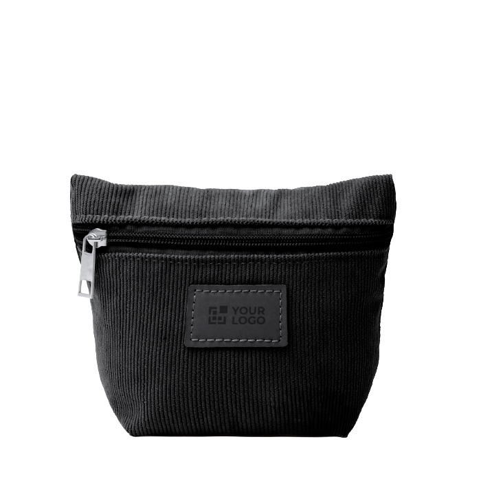 Corduroy toilettas met ritssluiting en patch van synthetisch leer