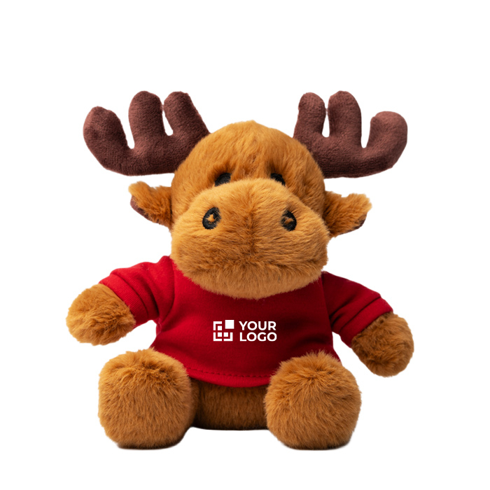Zittende rendierknuffel van zacht polyester met effen T-shirt