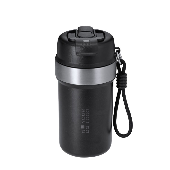 Thermosbeker van gerecycled RVS met handvat en rietje 490ml