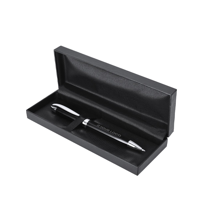 Glanzende aluminium draaipen met etui en blauwe inkt